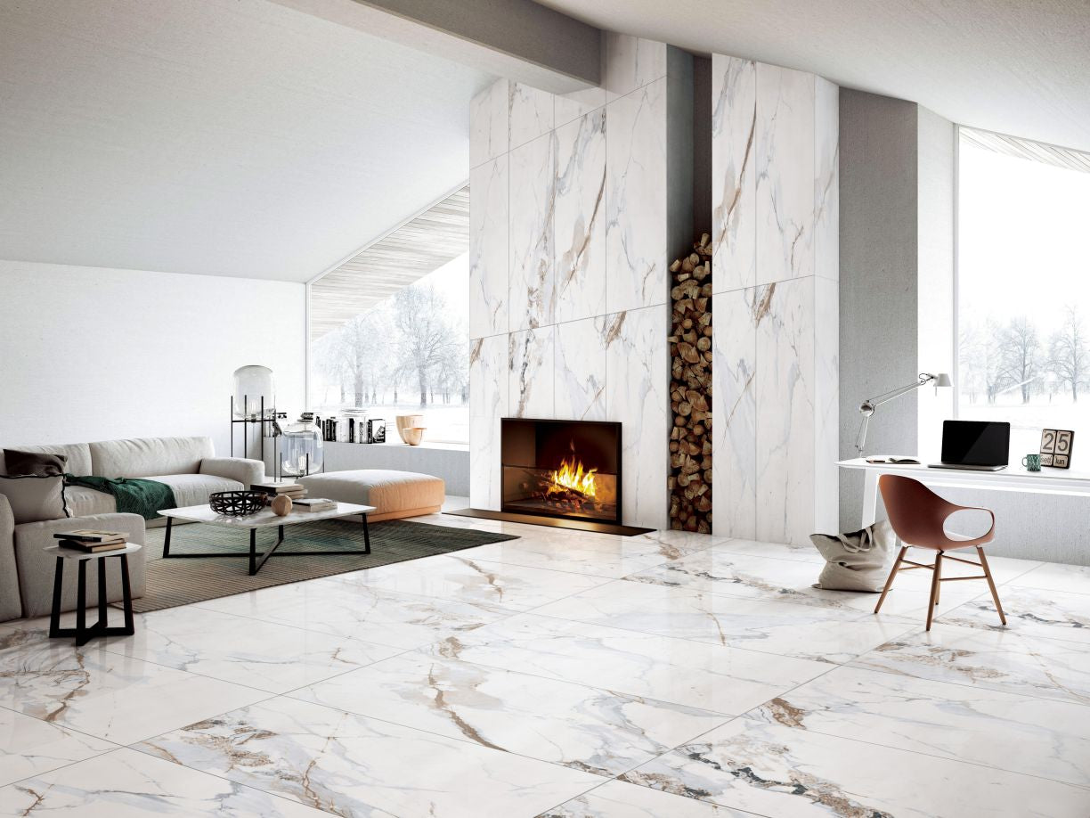 600x600 Velato Marble Look Calacatta Gold Polished Tiles