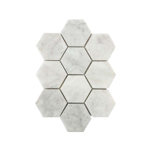 95x95 Hexagon Carrara Honed Marble Mosaic Tiles
