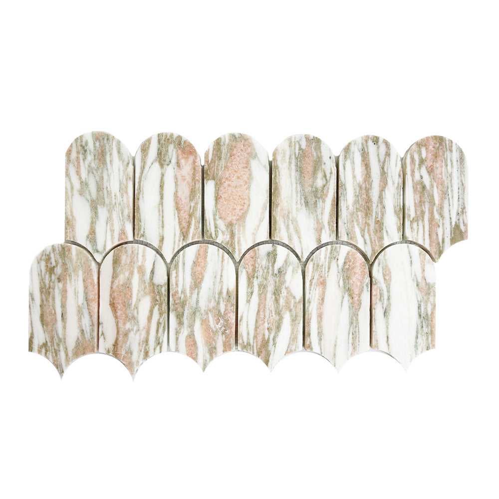 51x104 Fish Scale Rosa Portagallo Honed Marble Mosaic Tiles