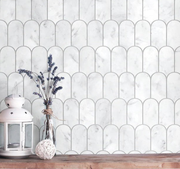51x104 Fish Scale Carrara Honed Marble Mosaic Tiles