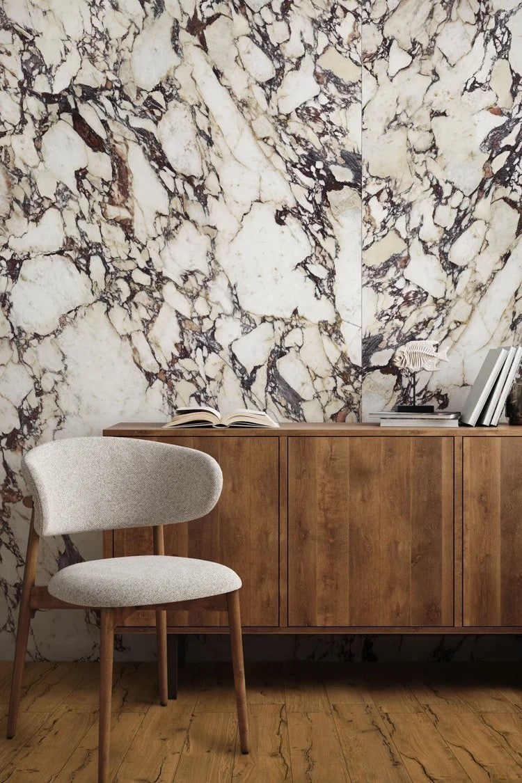 Modern bathroom and living with 600x600 Calacatta Viola Marble Look tile walls and floors. Melbourne, Geelong, Shepparton, Ballarat, Bendigo, Mornington, Bellarine, Peninsula tiles. Victoria and Nationwide Delivery. Australia.