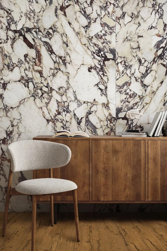 Modern bathroom and living with 600x600 Calacatta Viola Marble Look tile walls and floors. Melbourne, Geelong, Shepparton, Ballarat, Bendigo, Mornington, Bellarine, Peninsula tiles. Victoria and Nationwide Delivery. Australia.