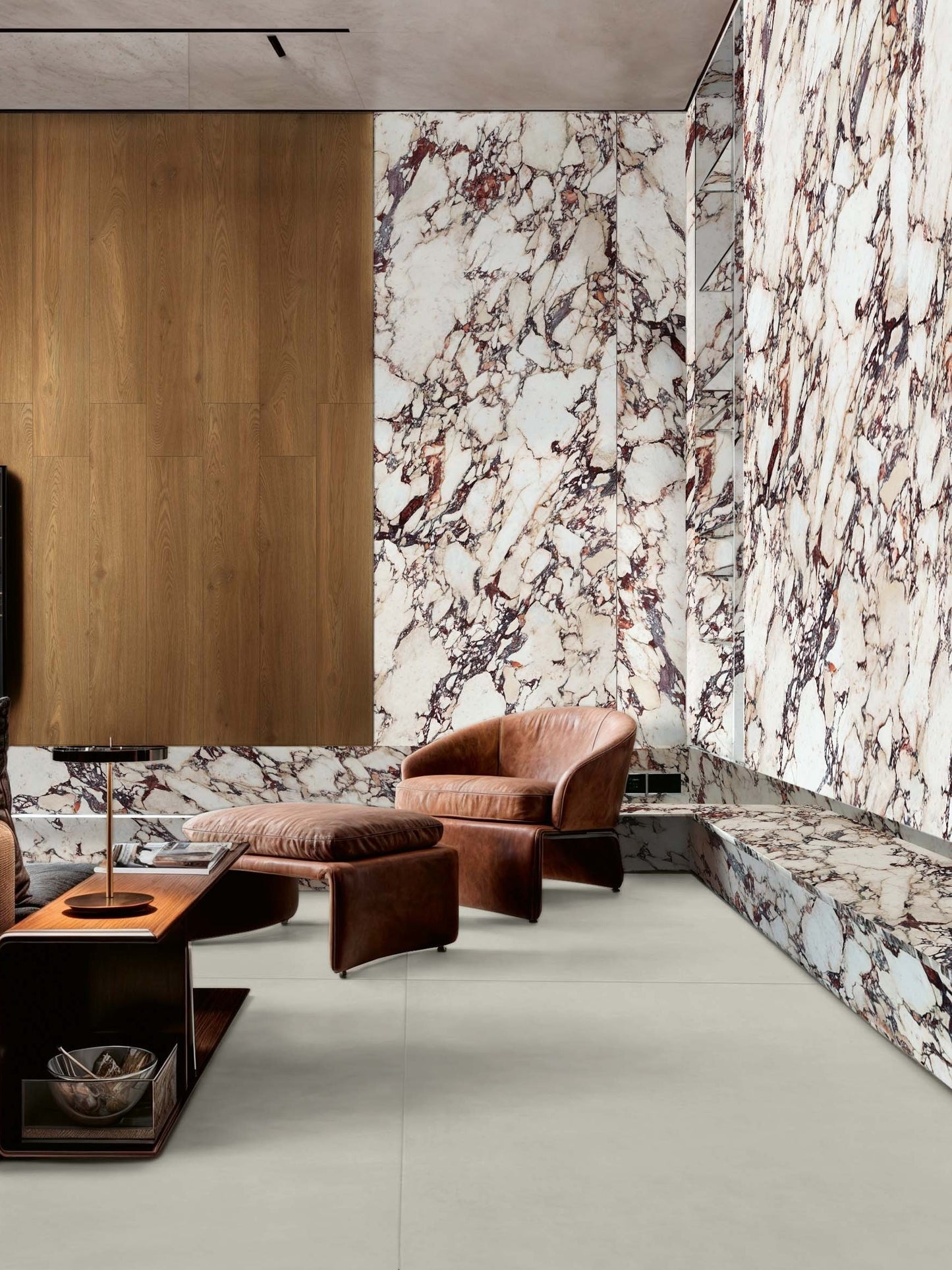 Modern bathroom and living with 600x600 Calacatta Viola Marble Look tile walls and floors. Melbourne, Geelong, Shepparton, Ballarat, Bendigo, Mornington, Bellarine, Peninsula tiles. Victoria and Nationwide Delivery. Australia.