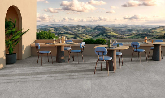 Modern bathroom and living with 600x600 Heritage stone look tile walls and floors. Melbourne, Geelong, Shepparton, Ballarat, Bendigo, Mornington, Bellarine, Peninsula tiles. Victoria and Nationwide Delivery. Australia.