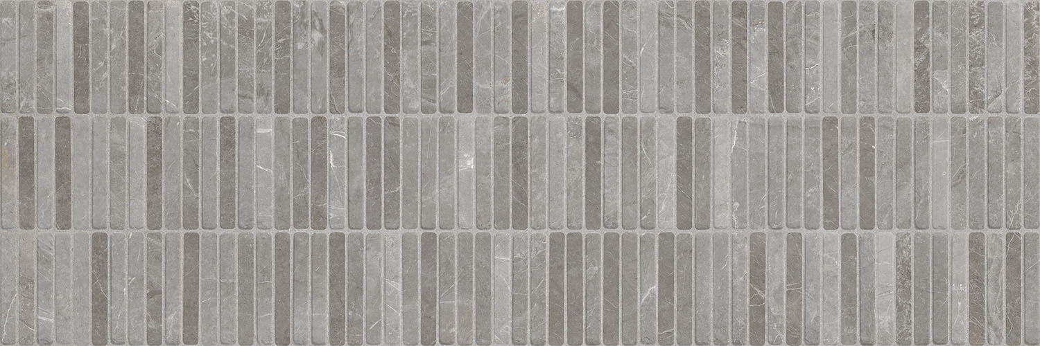 Rectangular tiles with a gray and brown striped pattern. Modern bathroom and living with 300x900 Palermo Tessere Marble Stone Look tile walls and floors. Melbourne, Geelong, Shepparton, Ballarat, Bendigo, Mornington, Bellarine, Peninsula tiles. Victoria and Nationwide Delivery. Australia.