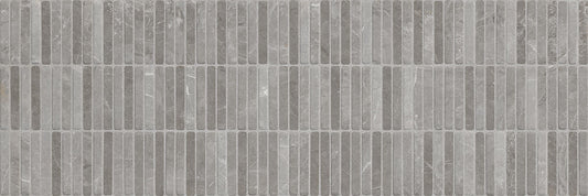 Rectangular tiles with a gray and brown striped pattern. Modern bathroom and living with 300x900 Palermo Tessere Marble Stone Look tile walls and floors. Melbourne, Geelong, Shepparton, Ballarat, Bendigo, Mornington, Bellarine, Peninsula tiles. Victoria and Nationwide Delivery. Australia.